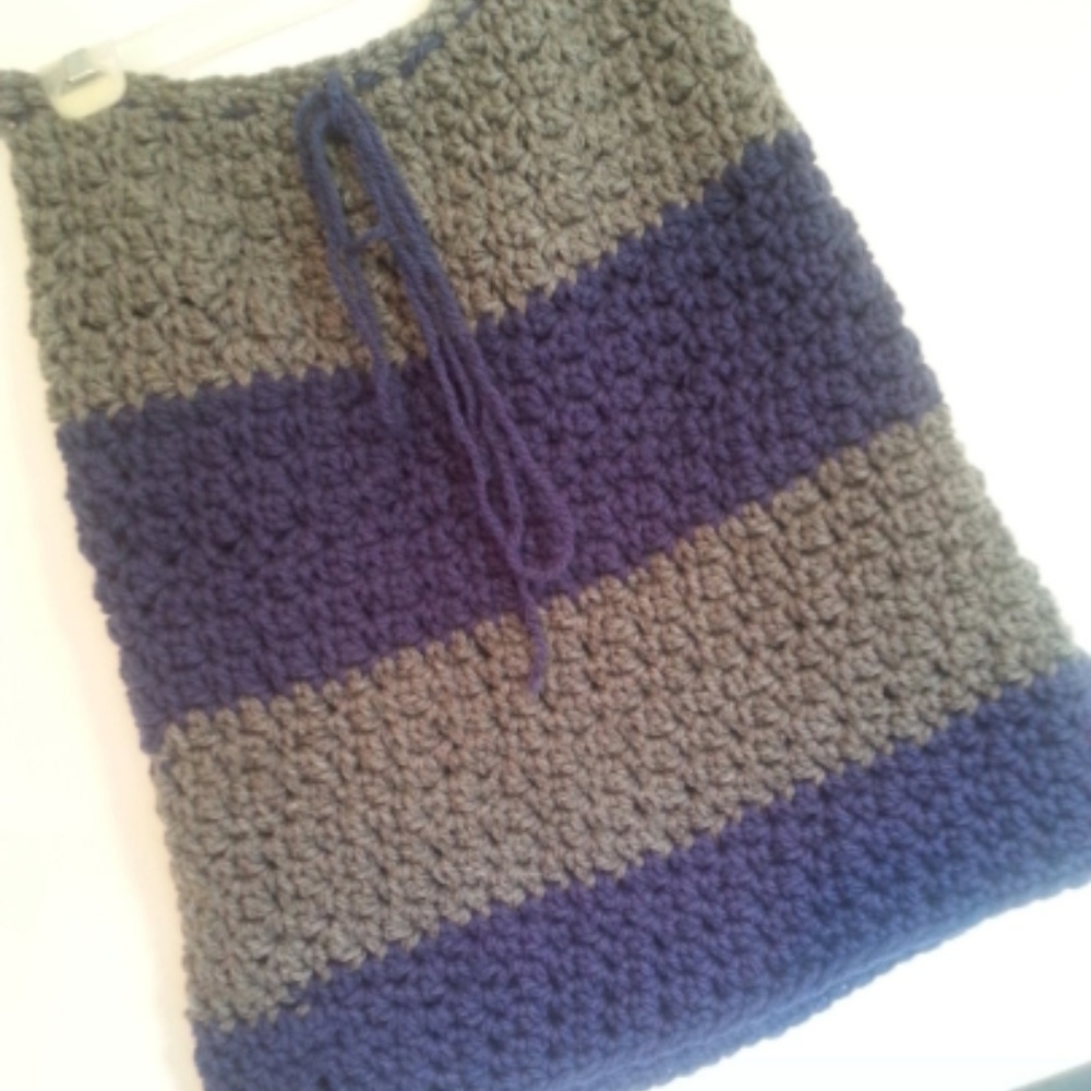 Handmade Navy Blue and Grey Crochet Skirt L/XL